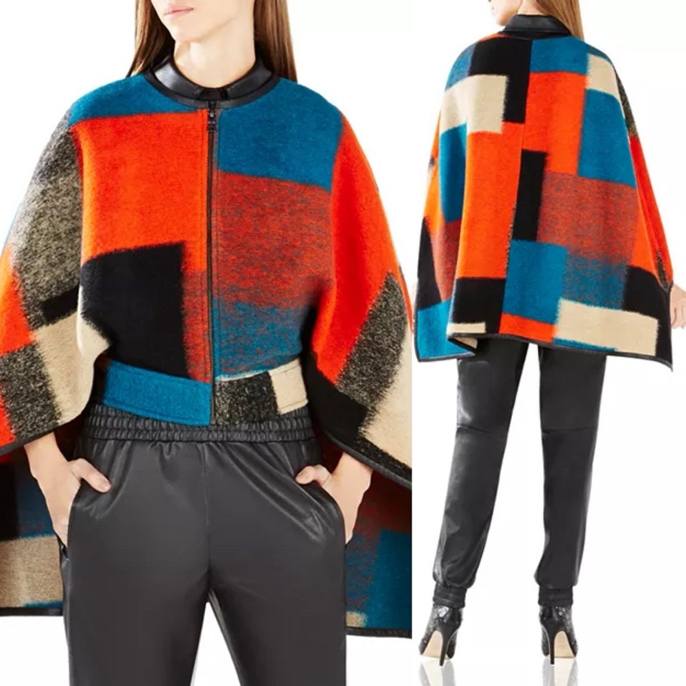 BCBGMAXAZRIA Walker Color Block Cape Poncho Blazer Jacket Coat Size XS/S NEW - Picture 8 of 9